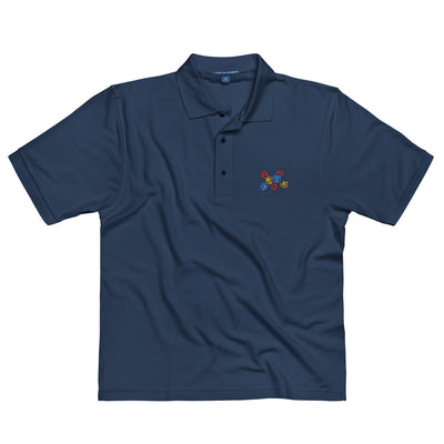 Primary Color Dice Embroidered Polo Shirt - Geeky merchandise for people who play D&D - Merch to wear and cute accessories and stationery Paola's Pixels