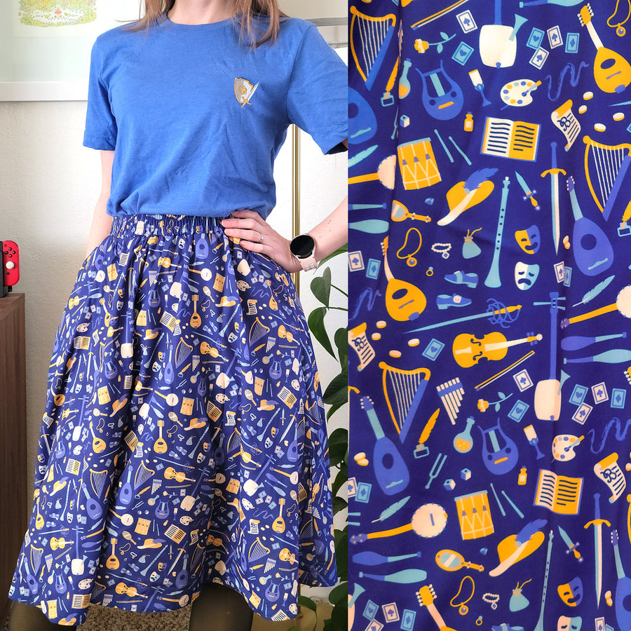 Purple Bard Midi Skirt - Geeky merchandise for people who play D&D - Merch to wear and cute accessories and stationery Paola's Pixels