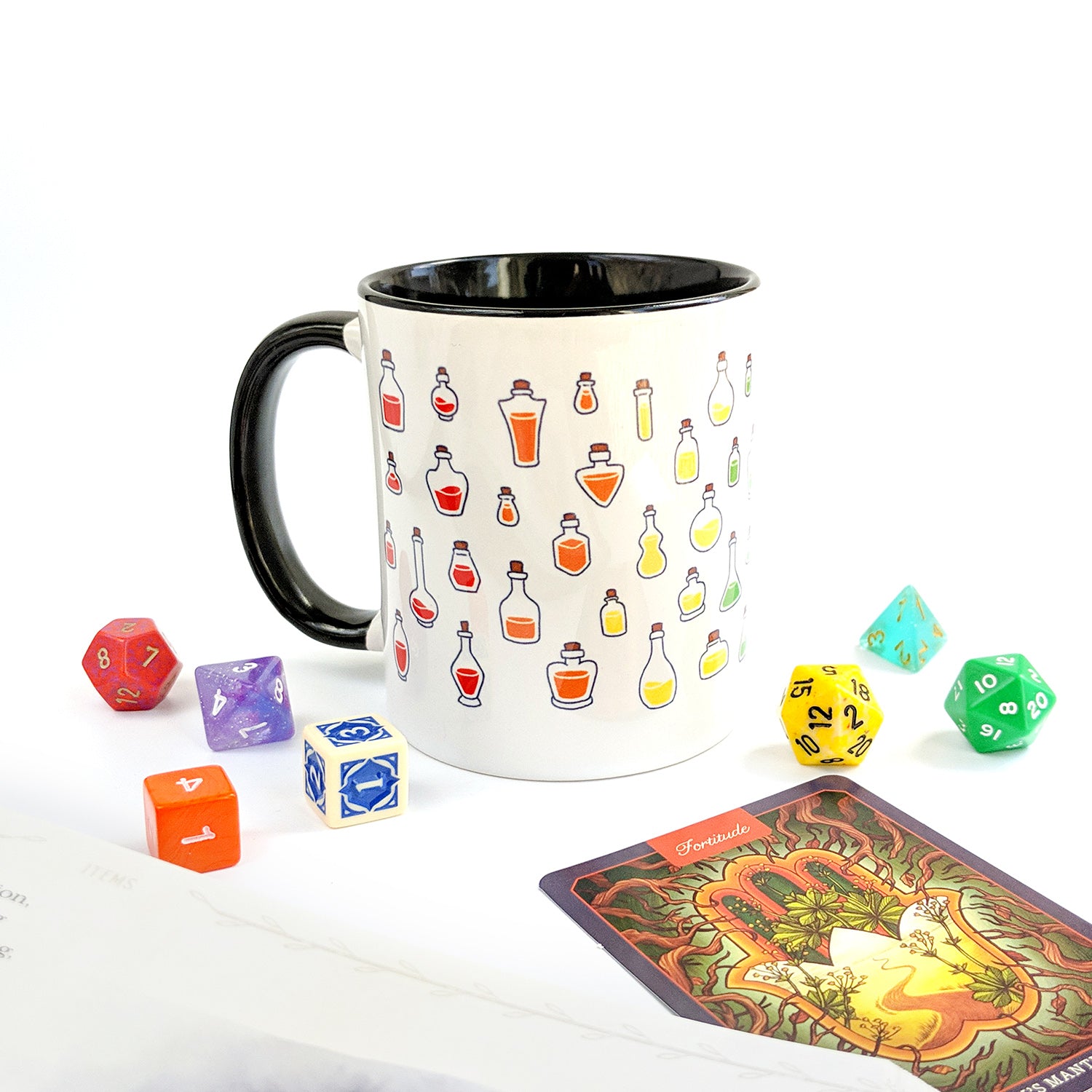 Rainbow Healing Potions Mug - Geeky merchandise for people who play D&D - Merch to wear and cute accessories and stationery Paola's Pixels