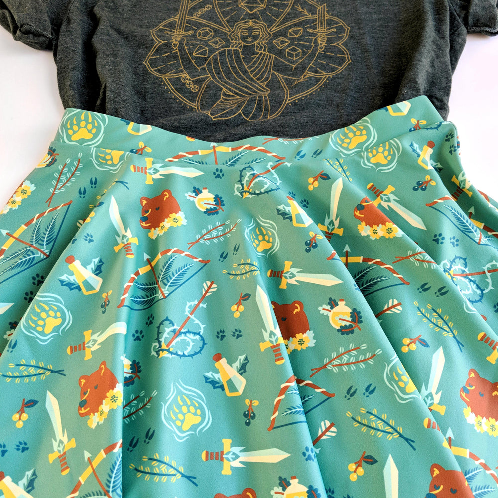 Ranger Skater Skirt - Geeky merchandise for people who play D&D - Merch to wear and cute accessories and stationery Paola's Pixels