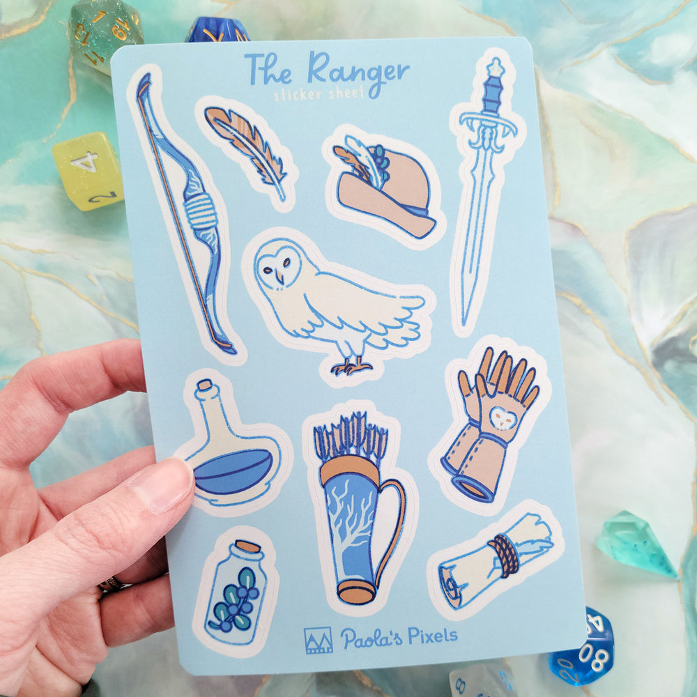The Ranger Sticker Sheet - Geeky merchandise for people who play D&D - Merch to wear and cute accessories and stationery Paola's Pixels