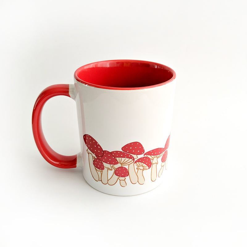 Red Mushrooms Mug - Geeky merchandise for people who play D&D - Merch to wear and cute accessories and stationery Paola&