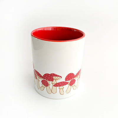 Red Mushrooms Mug - Geeky merchandise for people who play D&D - Merch to wear and cute accessories and stationery Paola's Pixels