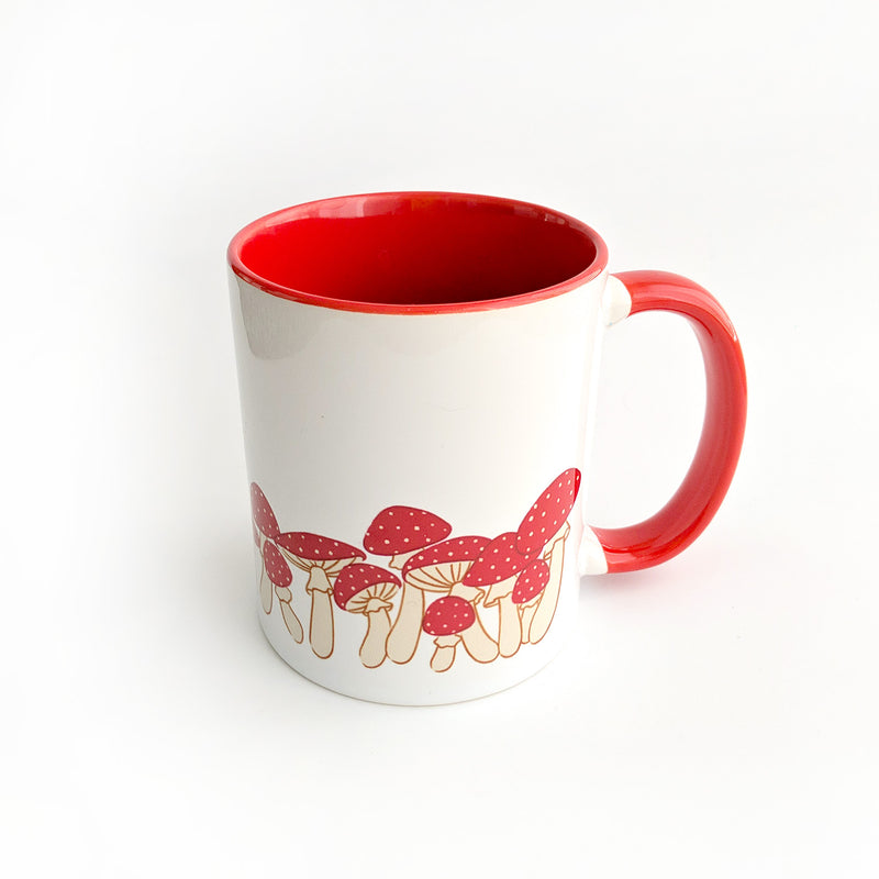 Red Mushrooms Mug - Geeky merchandise for people who play D&D - Merch to wear and cute accessories and stationery Paola&