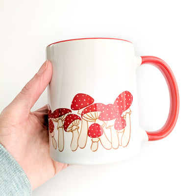 Red Mushrooms Mug - Geeky merchandise for people who play D&D - Merch to wear and cute accessories and stationery Paola's Pixels