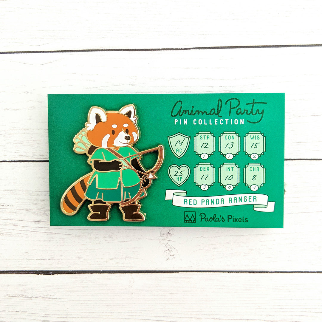 Seconds sale! Red Panda Ranger Enamel Pin - Geeky merchandise for people who play D&D - Merch to wear and cute accessories and stationery Paola's Pixels