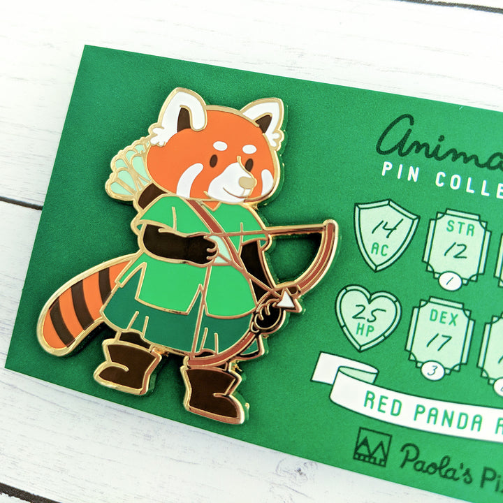 Seconds sale! Red Panda Ranger Enamel Pin - Geeky merchandise for people who play D&D - Merch to wear and cute accessories and stationery Paola's Pixels