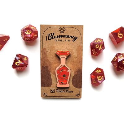 Red Poppy Potion Enamel Pin - Geeky merchandise for people who play D&D - Merch to wear and cute accessories and stationery Paola's Pixels