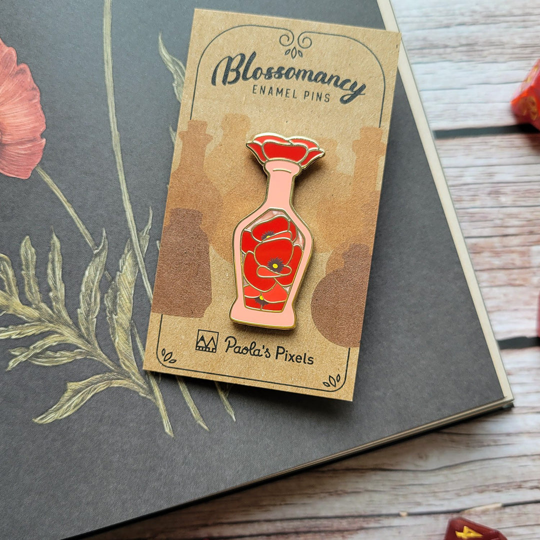Seconds Sale! Red Poppy Potion Enamel Pin - Geeky merchandise for people who play D&D - Merch to wear and cute accessories and stationery Paola's Pixels