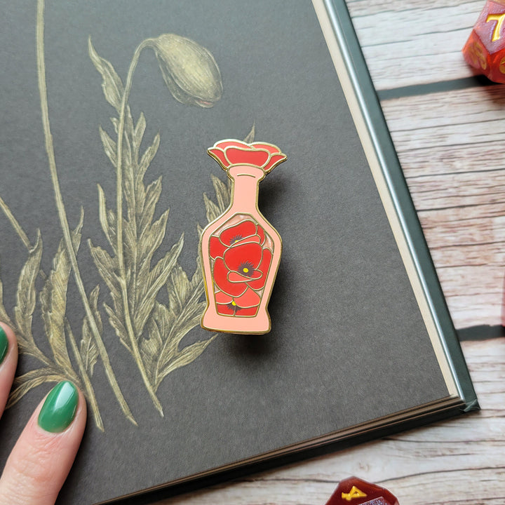 Red Poppy Potion Enamel Pin - Geeky merchandise for people who play D&D - Merch to wear and cute accessories and stationery Paola's Pixels