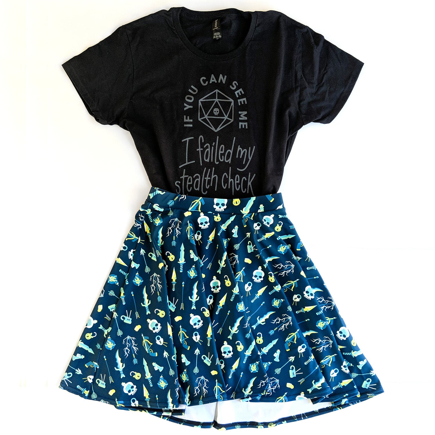 Rogue Skater Skirt - Geeky merchandise for people who play D&D - Merch to wear and cute accessories and stationery Paola's Pixels