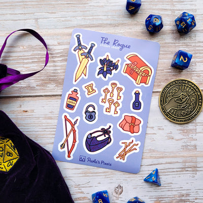 Rogue Sticker Sheet - Geeky merchandise for people who play D&D - Merch to wear and cute accessories and stationery Paola's Pixels