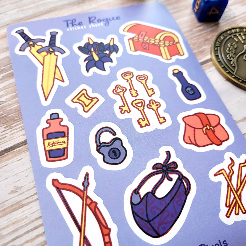 Rogue Sticker Sheet - Geeky merchandise for people who play D&D - Merch to wear and cute accessories and stationery Paola&