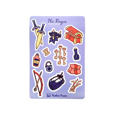Rogue Sticker Sheet - Geeky merchandise for people who play D&D - Merch to wear and cute accessories and stationery Paola's Pixels