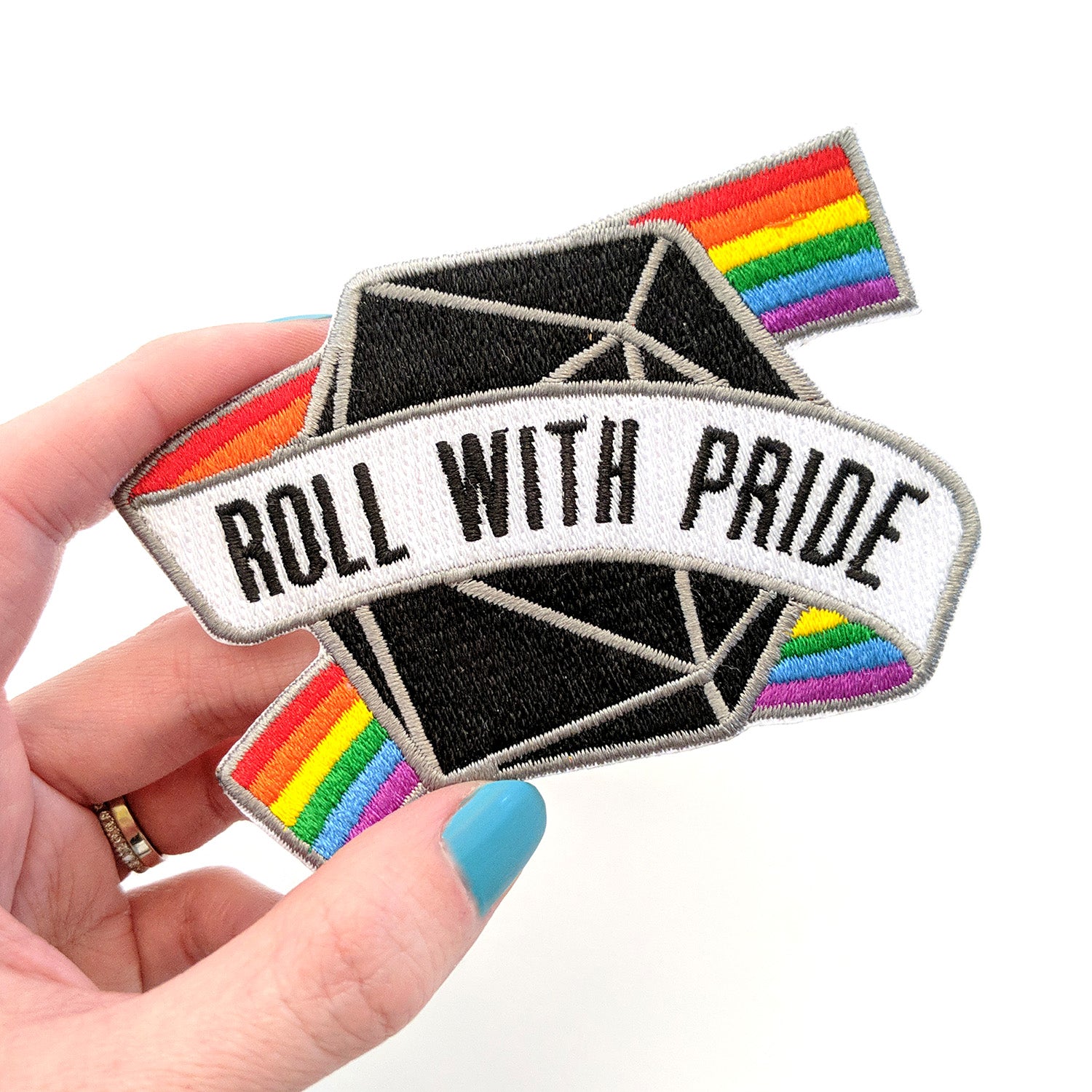 Seconds sale! Roll with Pride Patch - Geeky merchandise for people who play D&D - Merch to wear and cute accessories and stationery Paola's Pixels
