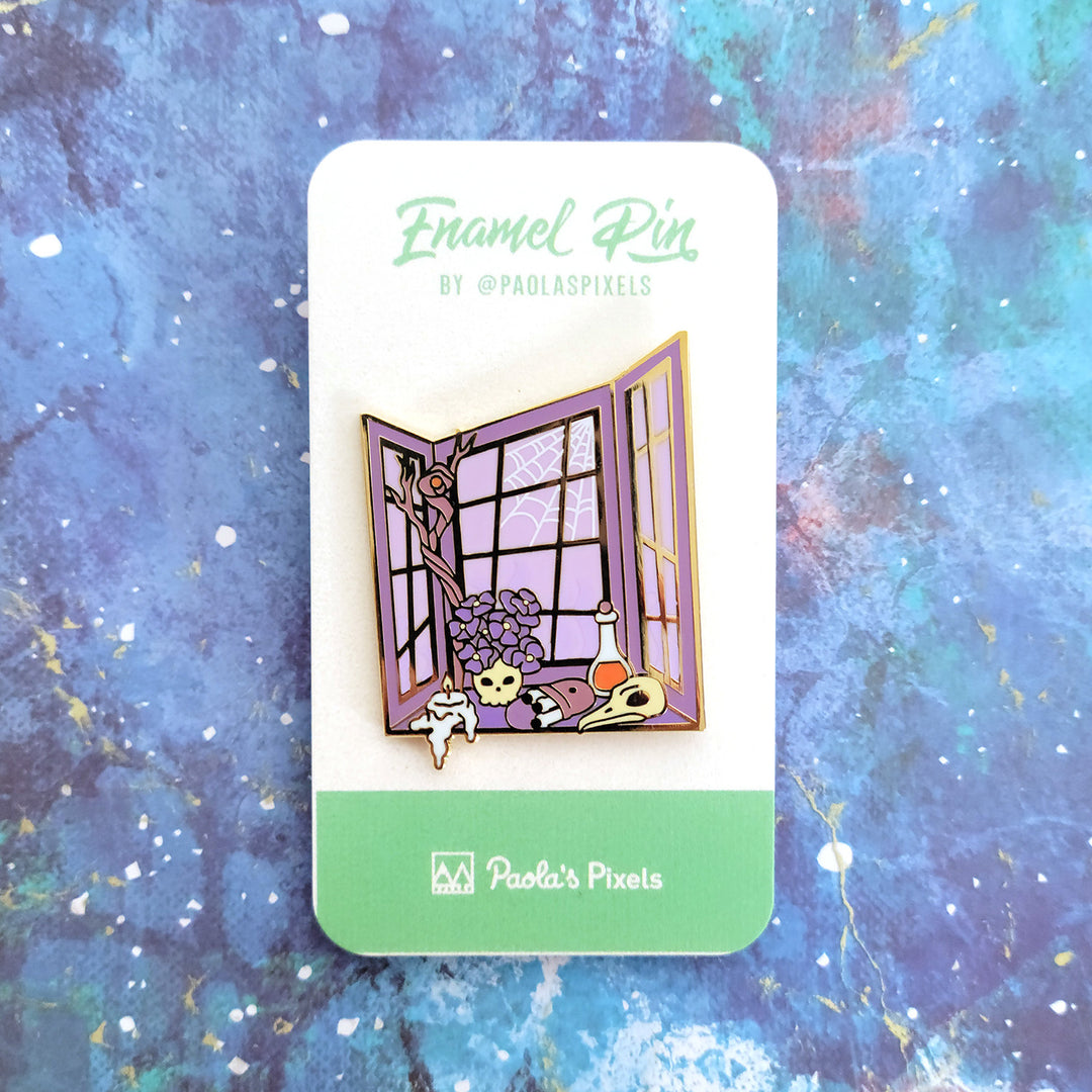 The Sorcerer Window Pin - Geeky merchandise for people who play D&D - Merch to wear and cute accessories and stationery Paola's Pixels