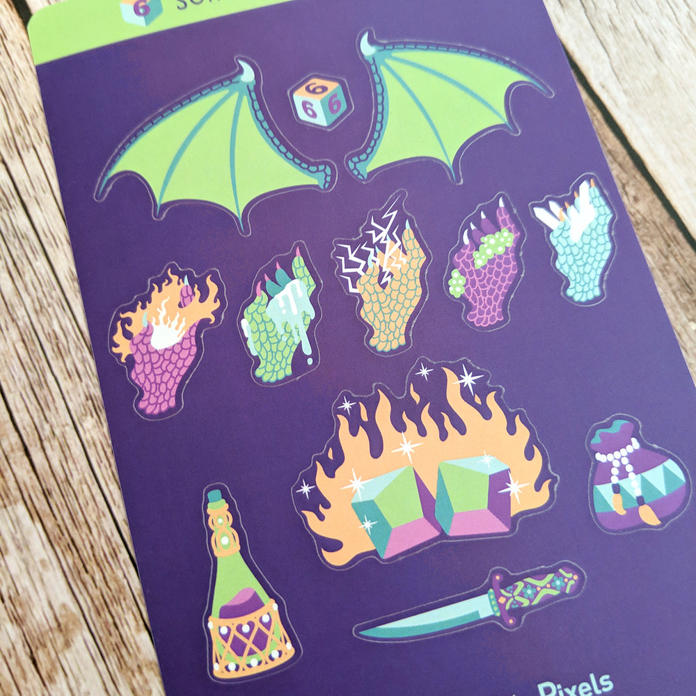 Sorcerer Sticker Sheet - Geeky merchandise for people who play D&D - Merch to wear and cute accessories and stationery Paola's Pixels