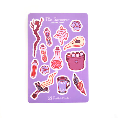 The Sorcerer Sticker Sheet - Geeky merchandise for people who play D&D - Merch to wear and cute accessories and stationery Paola's Pixels