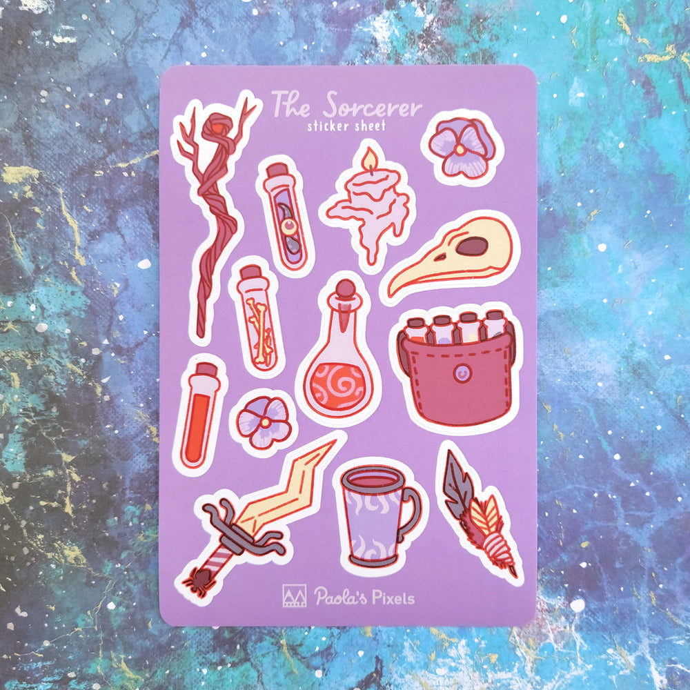 The Sorcerer Sticker Sheet - Geeky merchandise for people who play D&D - Merch to wear and cute accessories and stationery Paola's Pixels