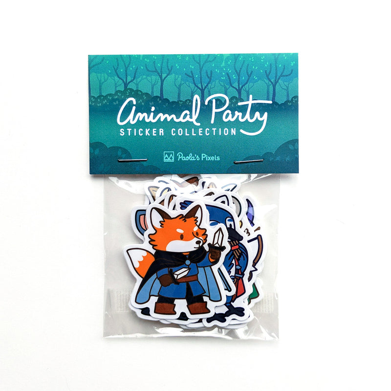 Animal Party Sticker Pack - Geeky merchandise for people who play D&D - Merch to wear and cute accessories and stationery Paola&