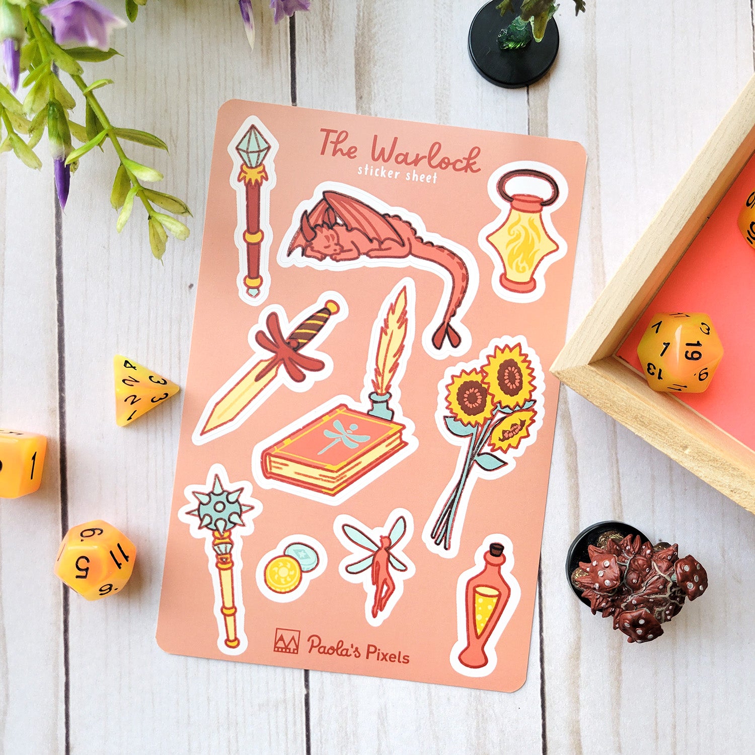 Summer Warlock Sticker Sheet - Geeky merchandise for people who play D&D - Merch to wear and cute accessories and stationery Paola's Pixels