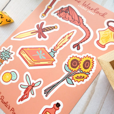 Summer Warlock Sticker Sheet - Geeky merchandise for people who play D&D - Merch to wear and cute accessories and stationery Paola's Pixels