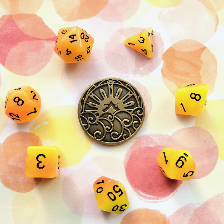 Sun and Moon d2 Coin - Geeky merchandise for people who play D&D - Merch to wear and cute accessories and stationery Paola's Pixels