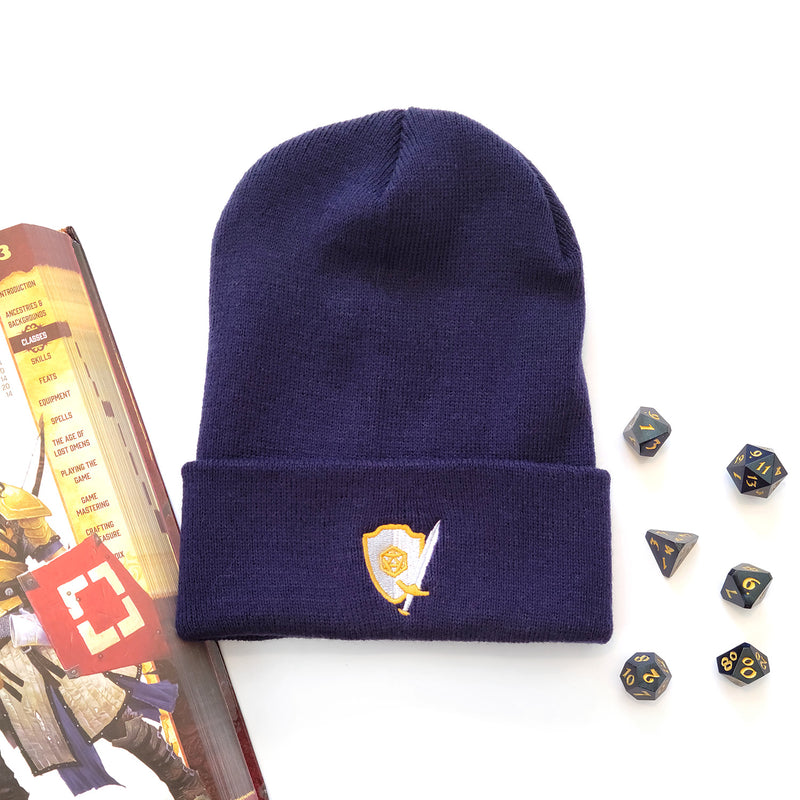 Sword and Shield Beanie - Geeky merchandise for people who play D&D - Merch to wear and cute accessories and stationery Paola&