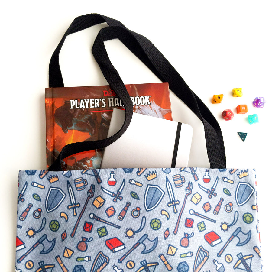 Tabletop Items Tote bag - Geeky merchandise for people who play D&D - Merch to wear and cute accessories and stationery Paola's Pixels