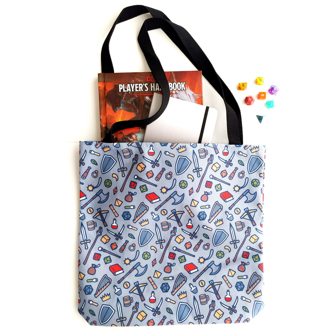 Tabletop Items Tote bag - Geeky merchandise for people who play D&D - Merch to wear and cute accessories and stationery Paola's Pixels