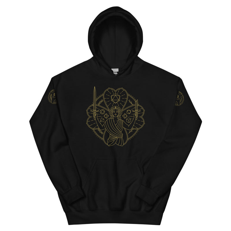 Lucky Pullover Hoodie with Sleeve Prints - Geeky merchandise for people who play D&D - Merch to wear and cute accessories and stationery Paola&