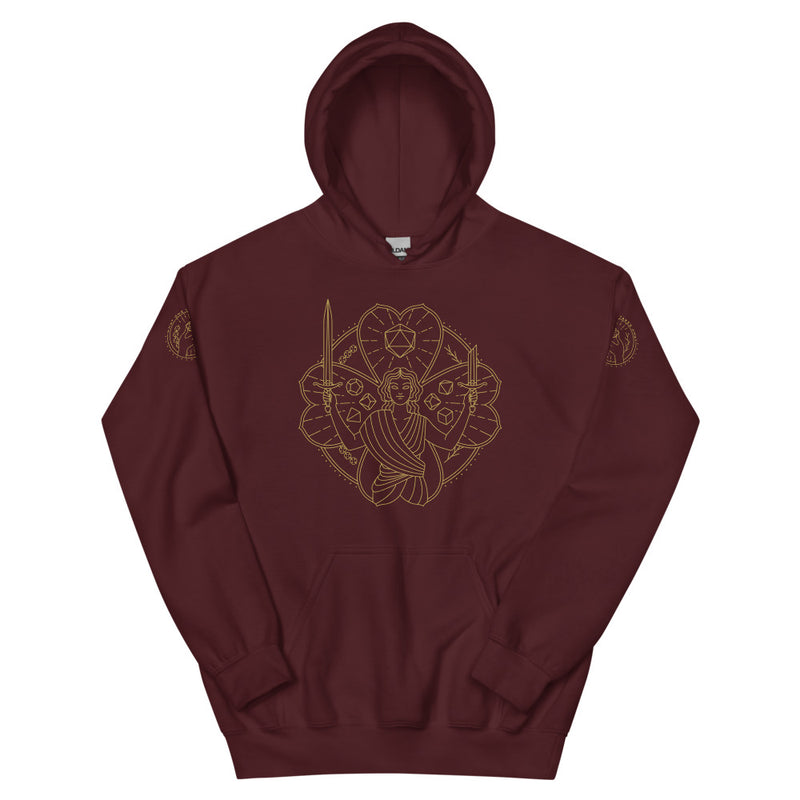Lucky Pullover Hoodie with Sleeve Prints - Geeky merchandise for people who play D&D - Merch to wear and cute accessories and stationery Paola&