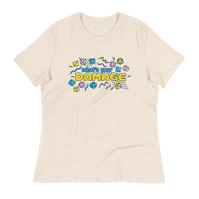 What's Your Damage Women's shirt - Geeky merchandise for people who play D&D - Merch to wear and cute accessories and stationery Paola's Pixels