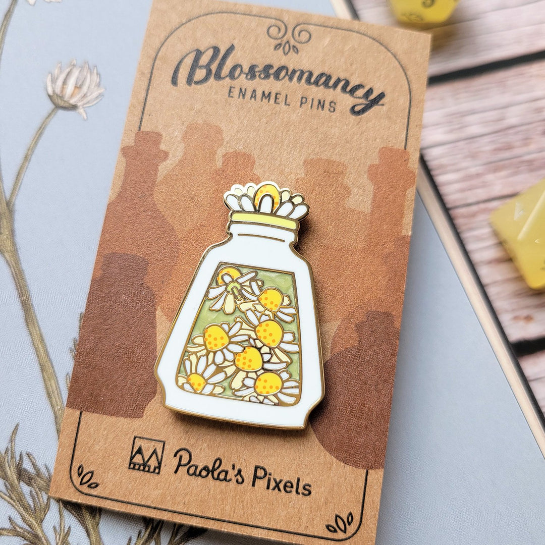 Seconds Sale! White Chamomile Potion Enamel Pin - Geeky merchandise for people who play D&D - Merch to wear and cute accessories and stationery Paola's Pixels