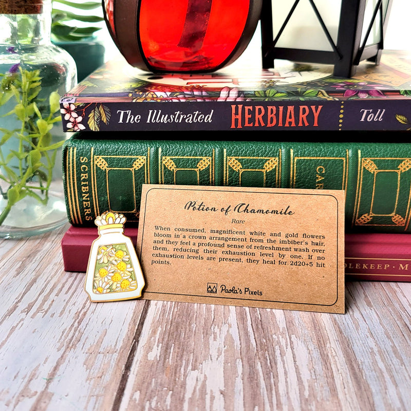 Seconds Sale! White Chamomile Potion Enamel Pin - Geeky merchandise for people who play D&D - Merch to wear and cute accessories and stationery Paola&