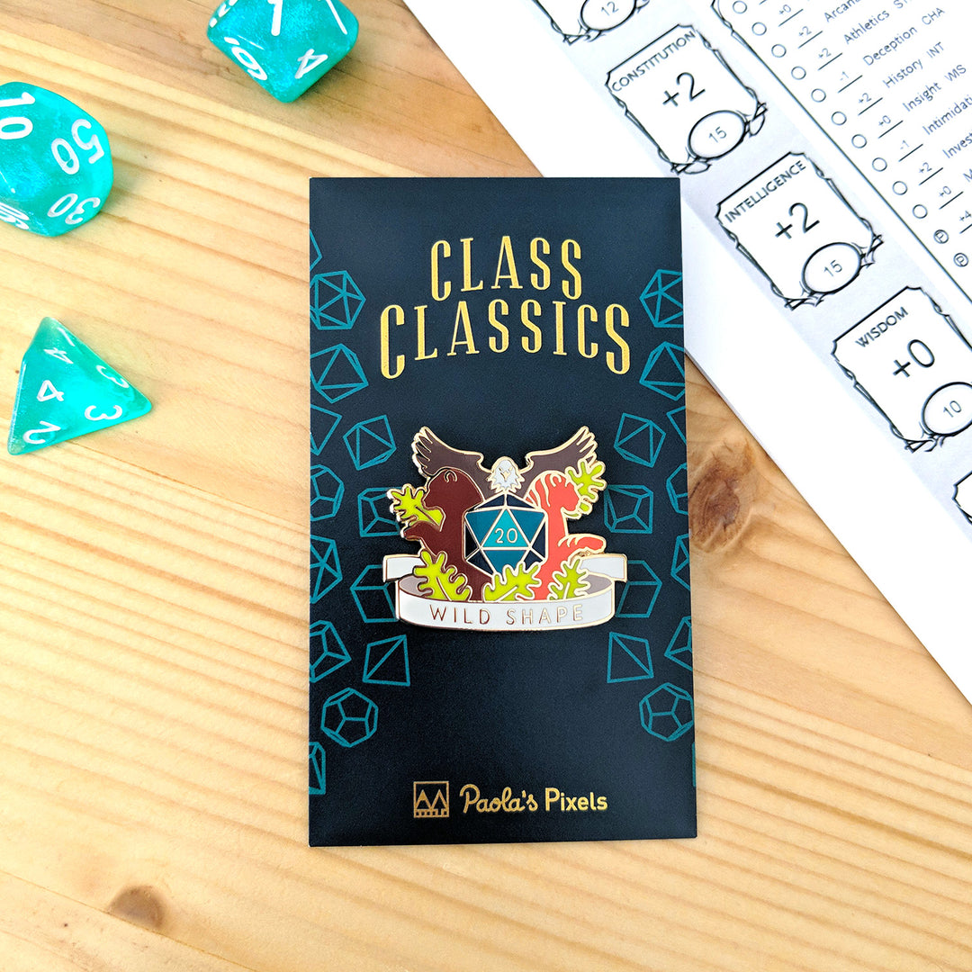 Wild Shape Enamel Pin - Geeky merchandise for people who play D&D - Merch to wear and cute accessories and stationery Paola's Pixels