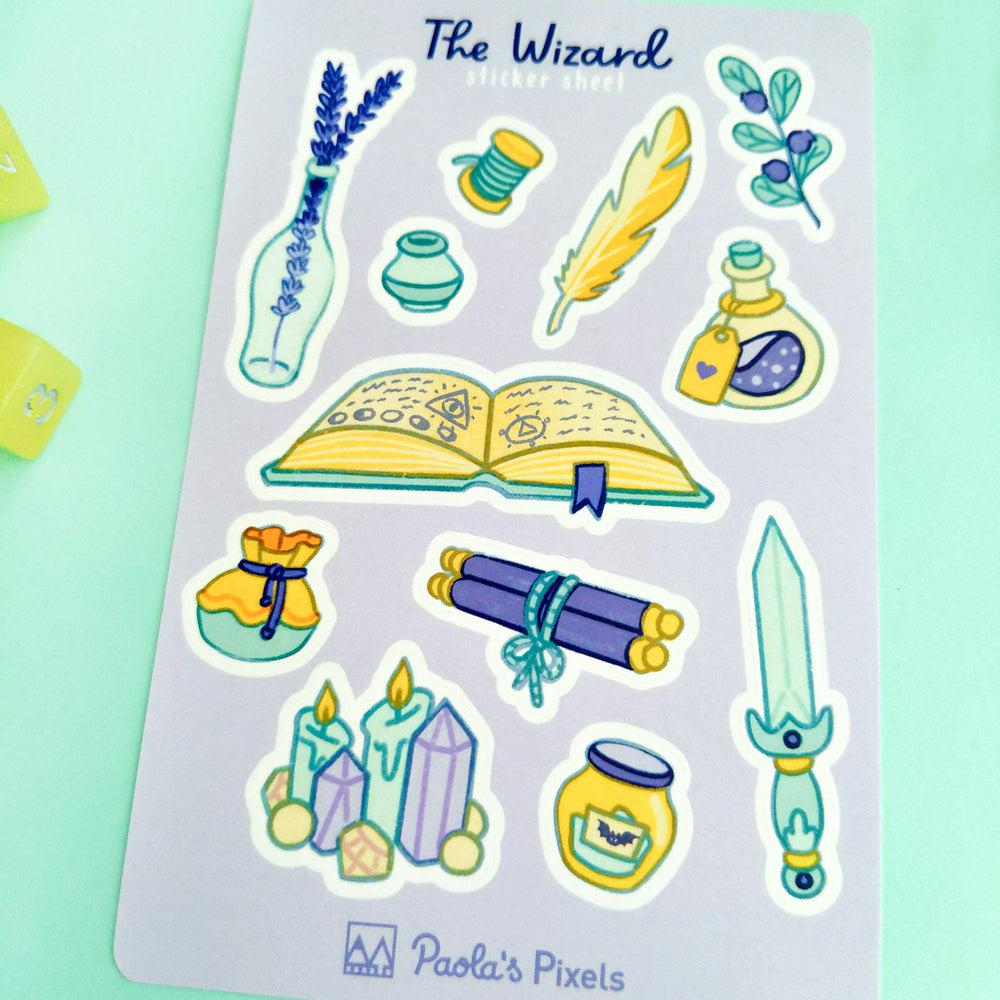 The Wizard Sticker Sheet - Geeky merchandise for people who play D&D - Merch to wear and cute accessories and stationery Paola's Pixels