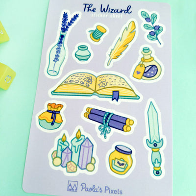 The Wizard Sticker Sheet - Geeky merchandise for people who play D&D - Merch to wear and cute accessories and stationery Paola's Pixels