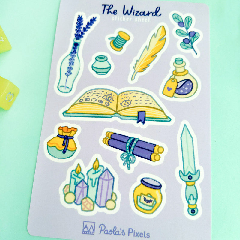 The Wizard Sticker Sheet - Geeky merchandise for people who play D&D - Merch to wear and cute accessories and stationery Paola&