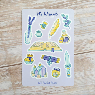 The Wizard Sticker Sheet - Geeky merchandise for people who play D&D - Merch to wear and cute accessories and stationery Paola's Pixels