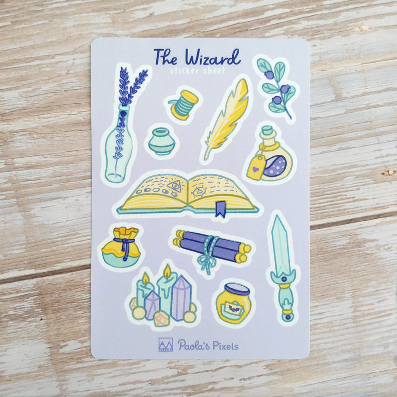 The Wizard Sticker Sheet - Geeky merchandise for people who play D&D - Merch to wear and cute accessories and stationery Paola&