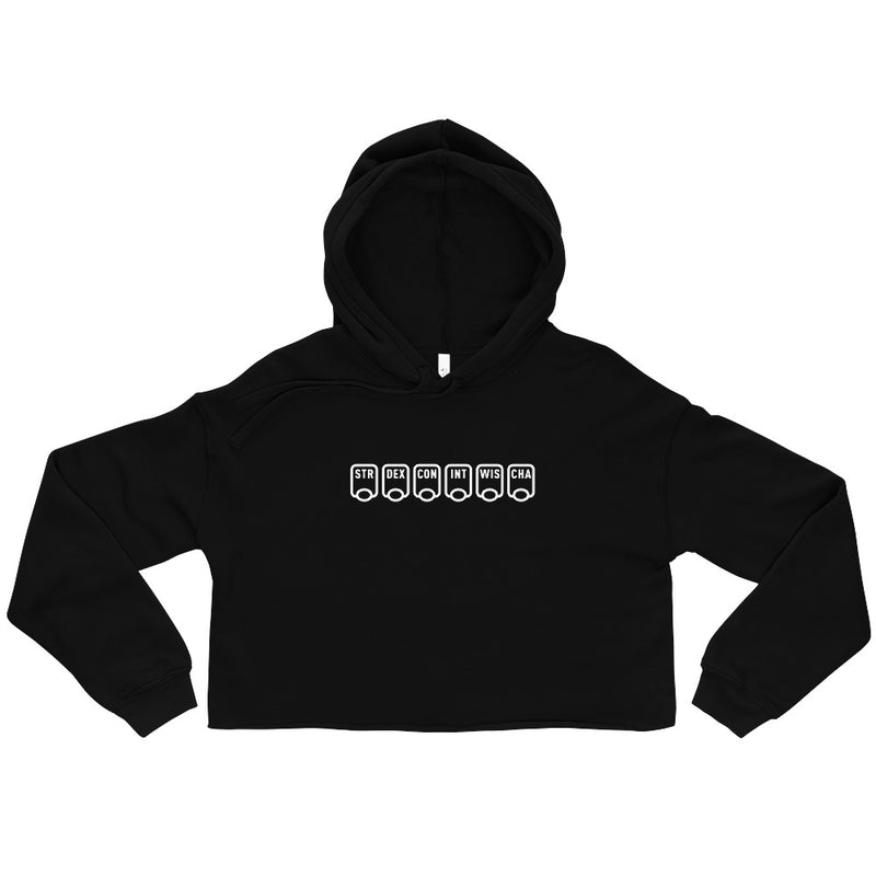 Ability Scores Crop Hoodie - Geeky merchandise for people who play D&D - Merch to wear and cute accessories and stationery Paola&