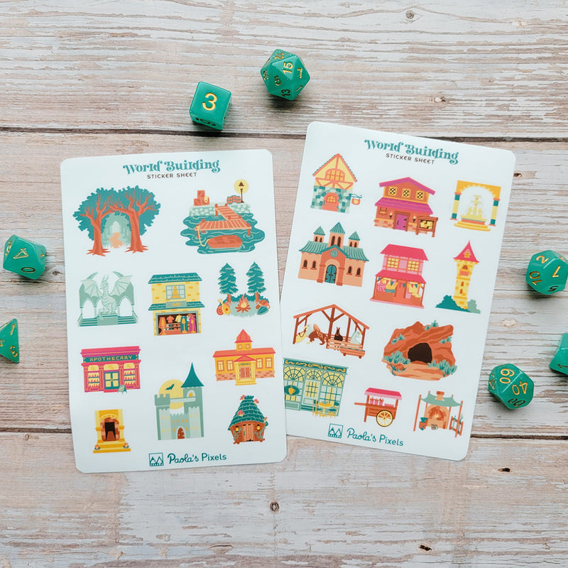 World Building Sticker Sheet - Geeky merchandise for people who play D&D - Merch to wear and cute accessories and stationery Paola&
