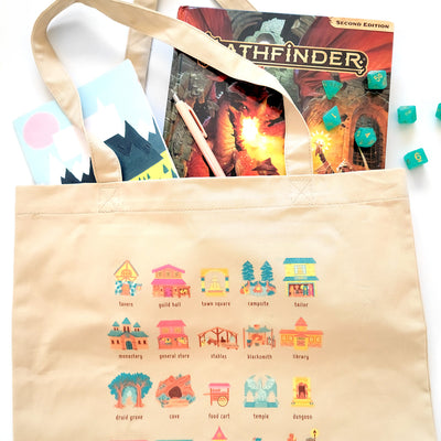 World Building Tote Bag - Geeky merchandise for people who play D&D - Merch to wear and cute accessories and stationery Paola's Pixels