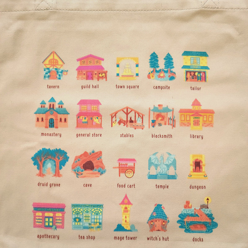 World Building Tote Bag - Geeky merchandise for people who play D&D - Merch to wear and cute accessories and stationery Paola&