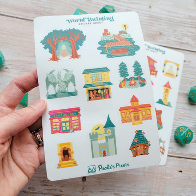 World Building Sticker Sheet - Geeky merchandise for people who play D&D - Merch to wear and cute accessories and stationery Paola's Pixels