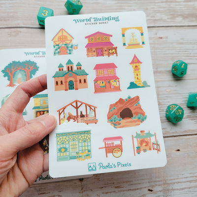 World Building Sticker Sheet - Geeky merchandise for people who play D&D - Merch to wear and cute accessories and stationery Paola's Pixels