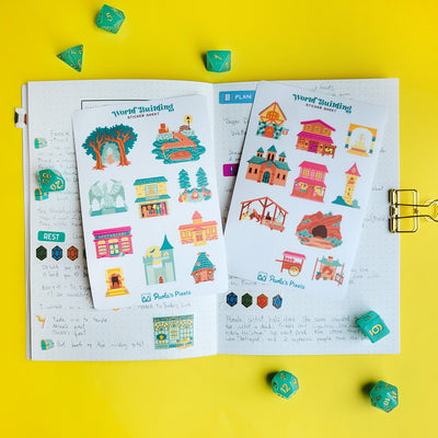 World Building Sticker Sheet - Geeky merchandise for people who play D&D - Merch to wear and cute accessories and stationery Paola's Pixels