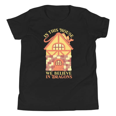 In This House We Believe In Dragons Youth Shirt - Geeky merchandise for people who play D&D - Merch to wear and cute accessories and stationery Paola's Pixels