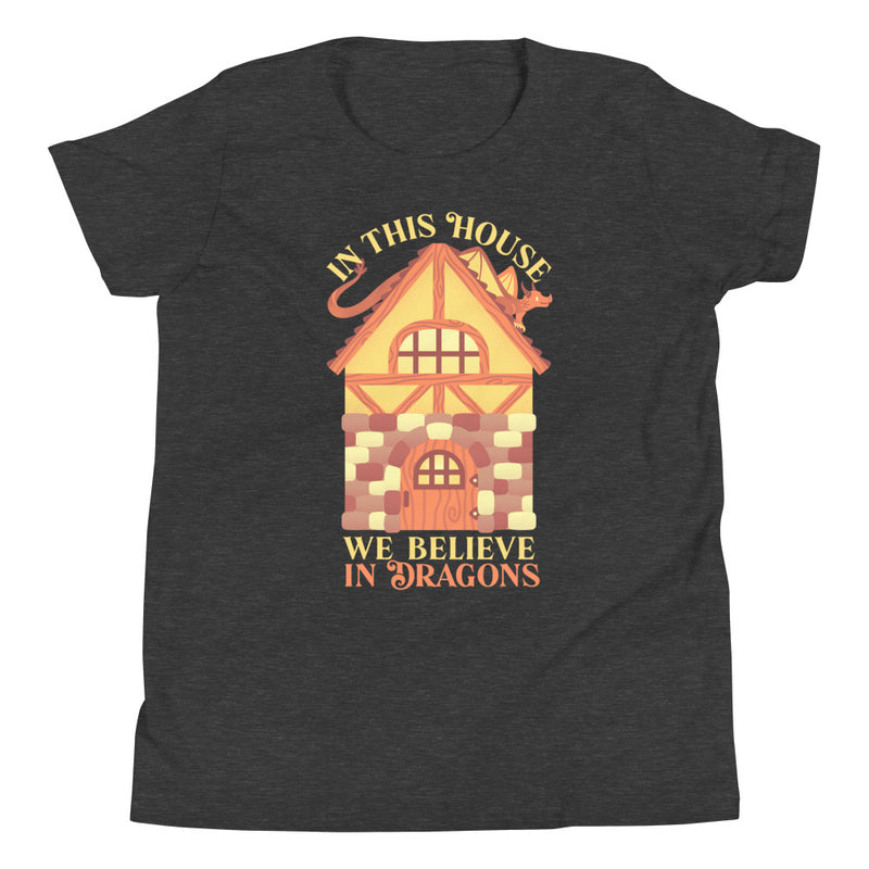 In This House We Believe In Dragons Youth Shirt - Geeky merchandise for people who play D&D - Merch to wear and cute accessories and stationery Paola&